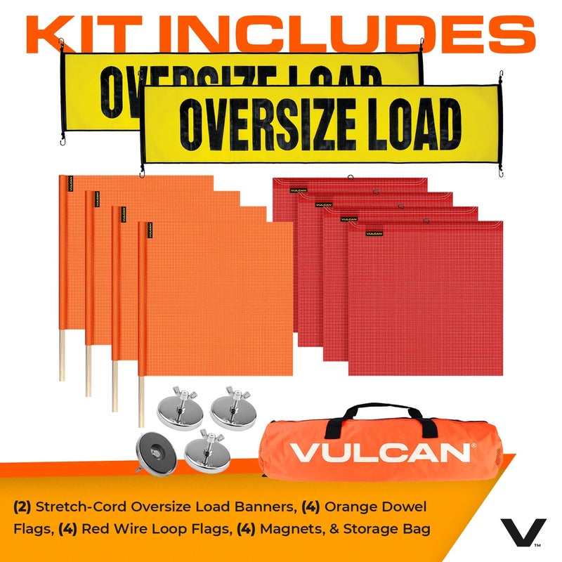 VULCAN Flags, Oversize Load Banners, and Magnets Kit - Includes 2 Stretch Cord Oversize Load Banners, 4 Magnets, 4 Red Flags, 4 Orange Flags, and A High-Viz Vented Storage Bag - Image 5